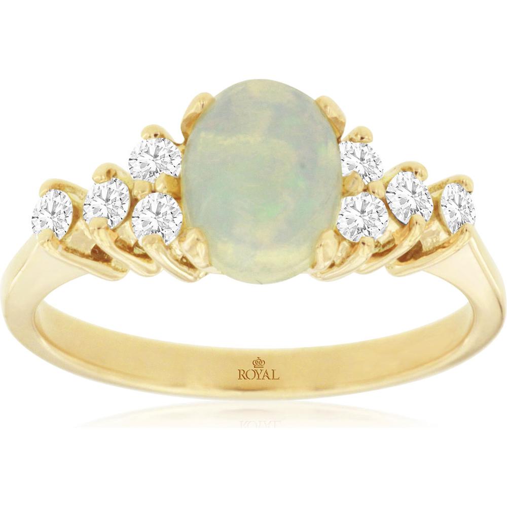 Dazzling 14K Yellow Gold 0.90 Carat Opal & 0.35 Carat Diamond Ring