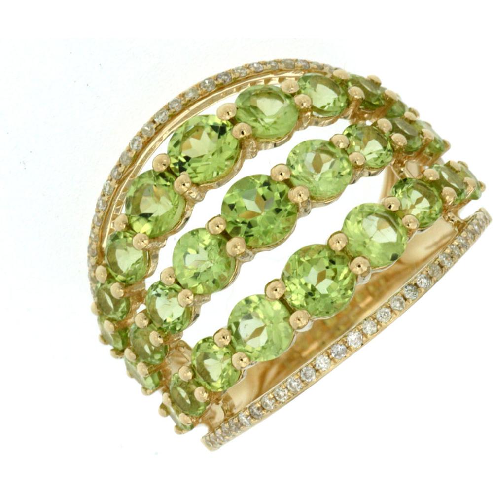 Dazzling 14K Yellow Gold Diamond and Peridot Ring - 3.86 Carat Total Gem Weight