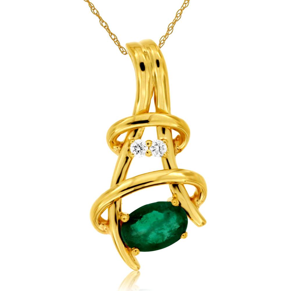 Dazzling 14K Yellow Gold Oval Emerald and Diamond Pendant by Royal