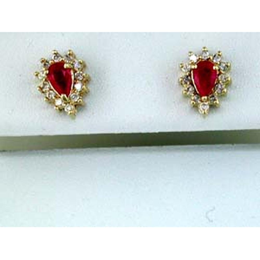 Dazzling 14K Yellow Gold Ruby and Diamond Pear-Shaped Earrings - 0.56 Carat Ruby, 0.20 Carat Diamond Total Weight