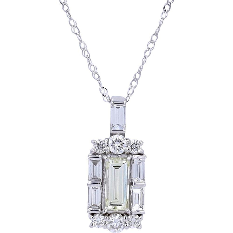 Dazzling 18K White Gold 0.73 Carat Emerald Cut Halo Diamond Pendant