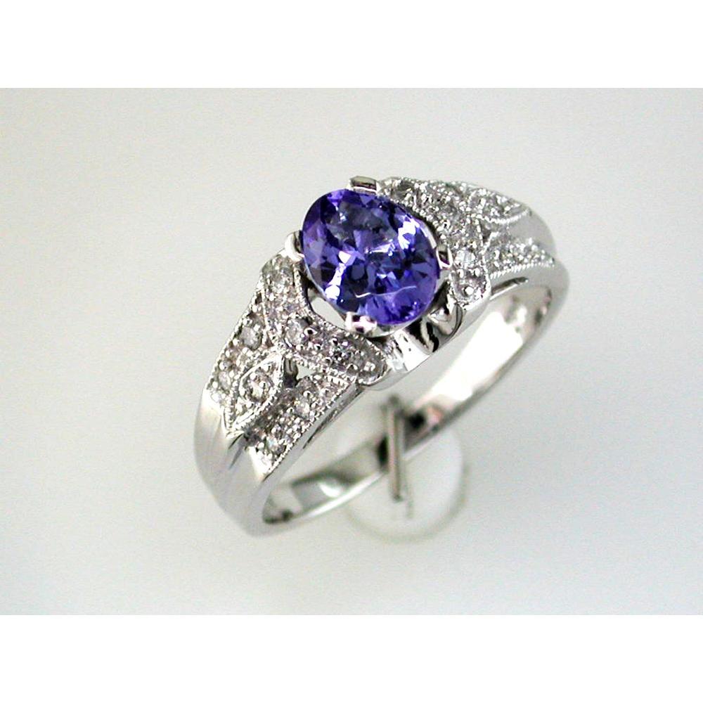 Dazzling Royal 14K White Gold Tanzanite & Diamond Ring - 0.85 Carat Oval Tanzanite, Round Diamonds