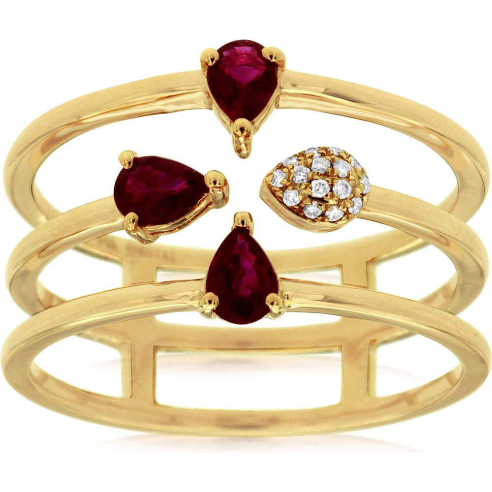 Dazzling Royal 14K Yellow Gold Ruby and Diamond Pear Ring