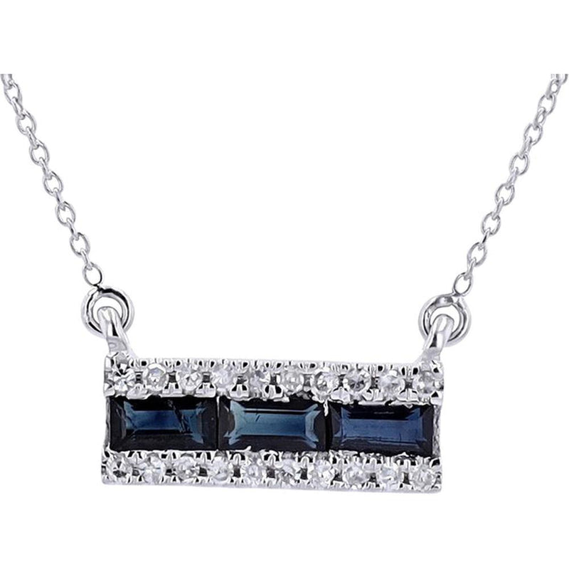 Delicate 14K White Gold Sapphire Bar Necklace - Elegant Gemstone Adornment