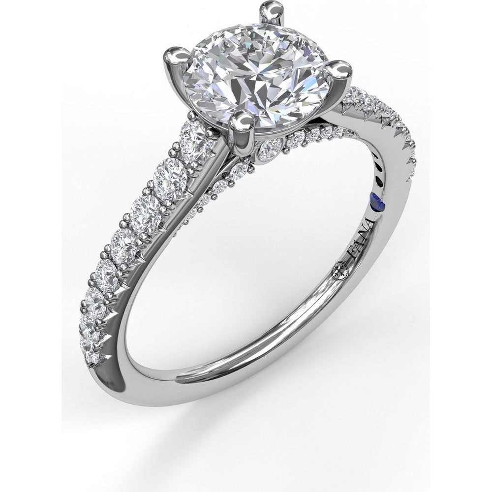 Delicate Classic Engagement Ring Setting with Round Pavé Diamond Band by Fana - 0.48 Carat Total Diamond Weight