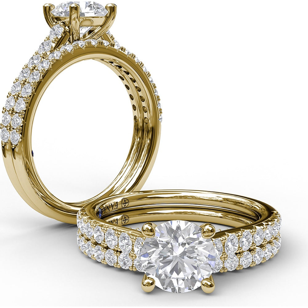 Delicate Classic Engagement Ring Setting with Round Pavé Diamond Band by Fana - 0.48 Carat Total Diamond Weight
