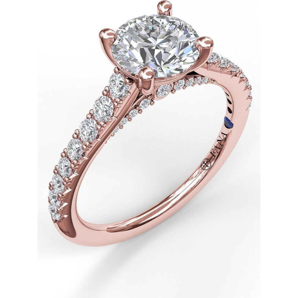 Delicate Classic Engagement Ring Setting with Round Pavé Diamond Band by Fana - 0.48 Carat Total Diamond Weight
