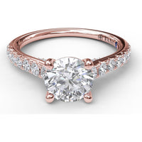 Delicate Classic Engagement Ring Setting with Round Pavé Diamond Band by Fana - 0.48 Carat Total Diamond Weight
