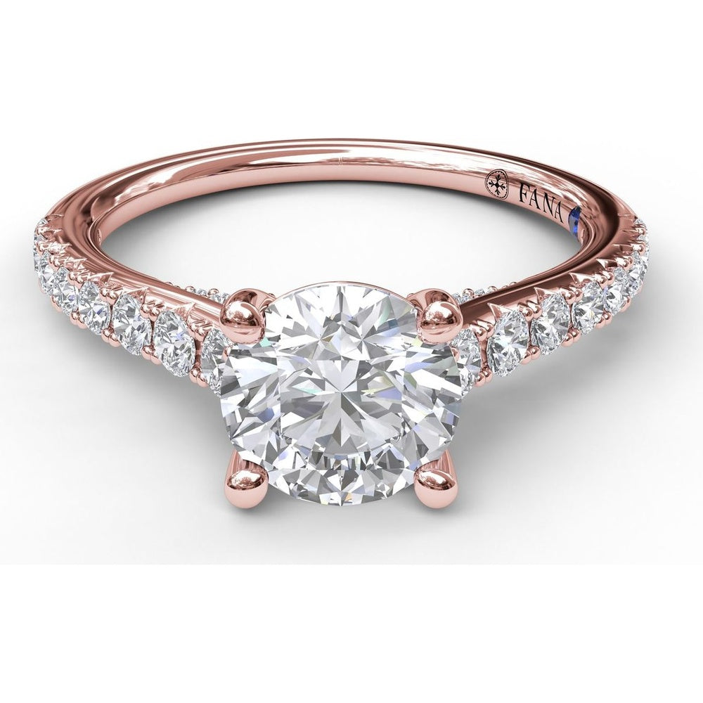 Delicate Classic Engagement Ring Setting with Round Pavé Diamond Band by Fana - 0.48 Carat Total Diamond Weight