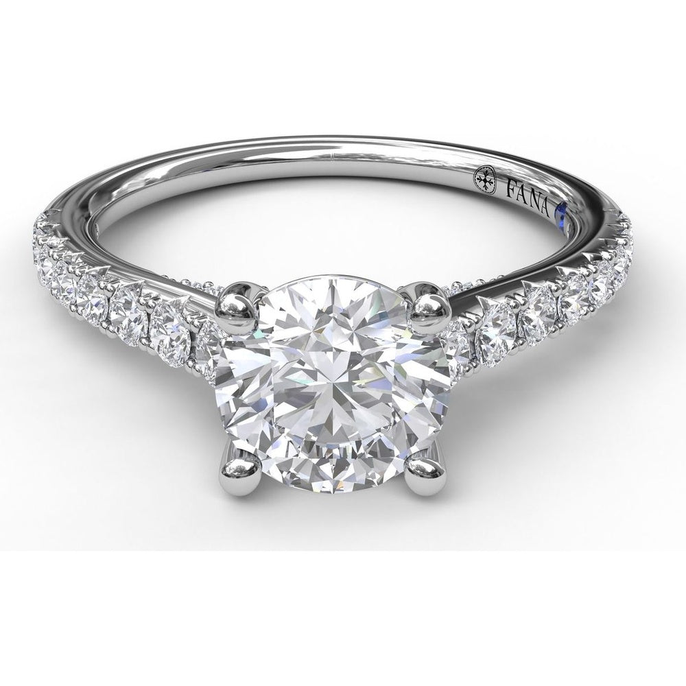 Delicate Classic Engagement Ring Setting with Round Pavé Diamond Band by Fana - 0.48 Carat Total Diamond Weight