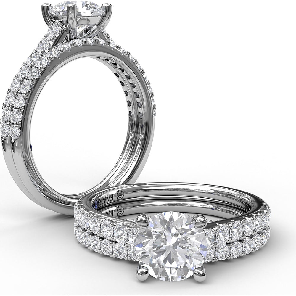 Delicate Classic Engagement Ring Setting with Round Pavé Diamond Band by Fana - 0.48 Carat Total Diamond Weight