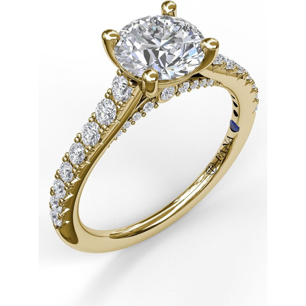 Delicate Classic Engagement Ring Setting with Round Pavé Diamond Band by Fana - 0.48 Carat Total Diamond Weight