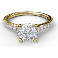 Delicate Classic Engagement Ring Setting with Round Pavé Diamond Band by Fana - 0.48 Carat Total Diamond Weight