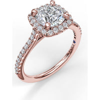 Delicate Cushion Halo Engagement Ring Setting with Pavé Shank by Fana - 0.34 Carat Total Diamond Weight