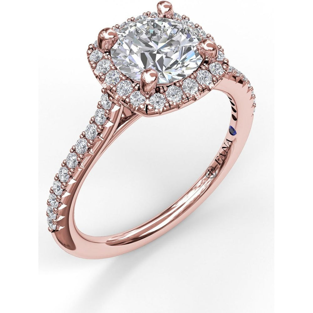 Delicate Cushion Halo Engagement Ring Setting with Pavé Shank by Fana - 0.34 Carat Total Diamond Weight