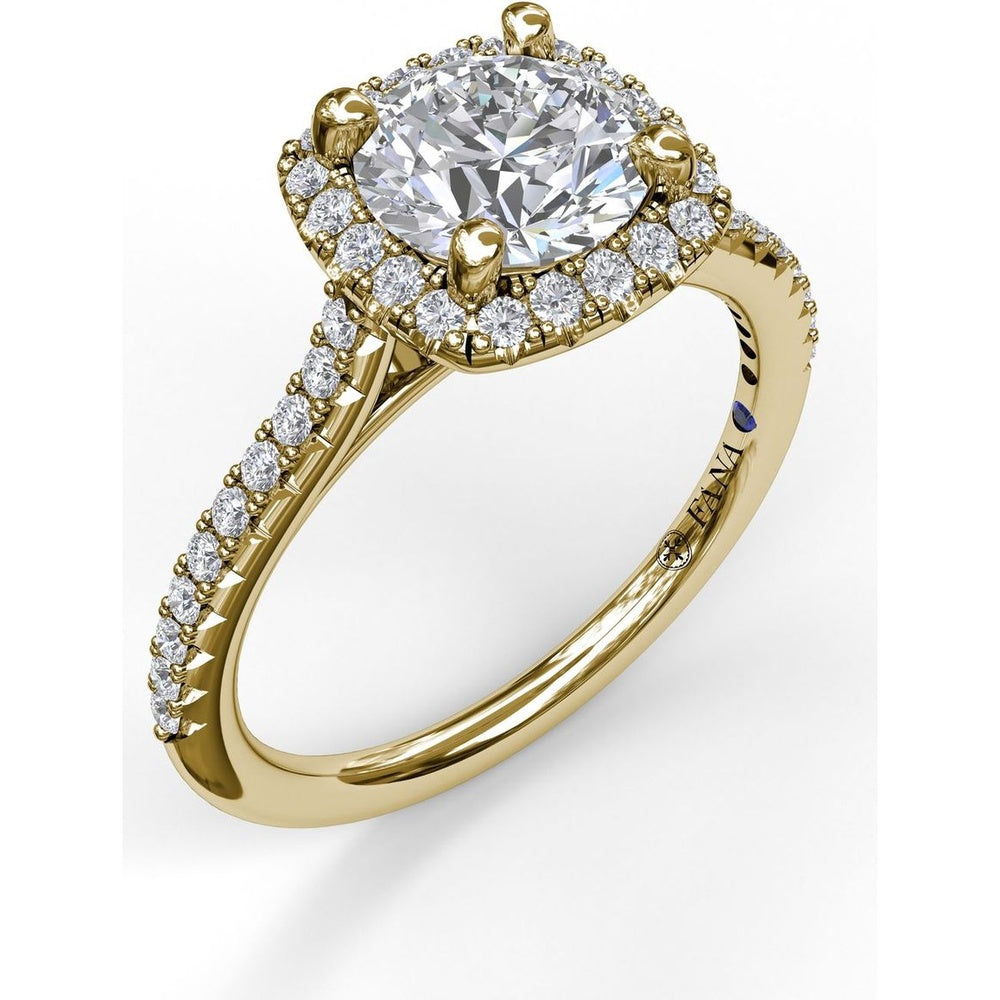 Delicate Cushion Halo Engagement Ring Setting with Pavé Shank by Fana - 0.34 Carat Total Diamond Weight