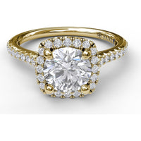 Delicate Cushion Halo Engagement Ring Setting with Pavé Shank by Fana - 0.34 Carat Total Diamond Weight