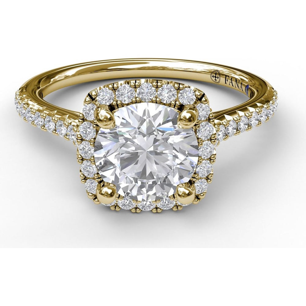 Delicate Cushion Halo Engagement Ring Setting with Pavé Shank by Fana - 0.34 Carat Total Diamond Weight