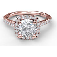Delicate Cushion Halo Engagement Ring Setting with Pavé Shank by Fana - 0.34 Carat Total Diamond Weight