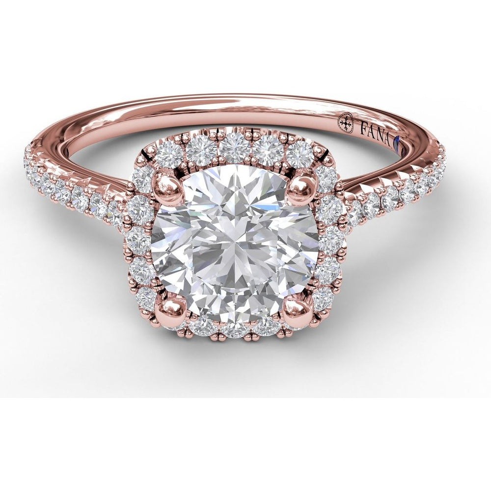 Delicate Cushion Halo Engagement Ring Setting with Pavé Shank by Fana - 0.34 Carat Total Diamond Weight