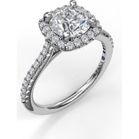 Delicate Cushion Halo Engagement Ring Setting with Pavé Shank by Fana - 0.34 Carat Total Diamond Weight