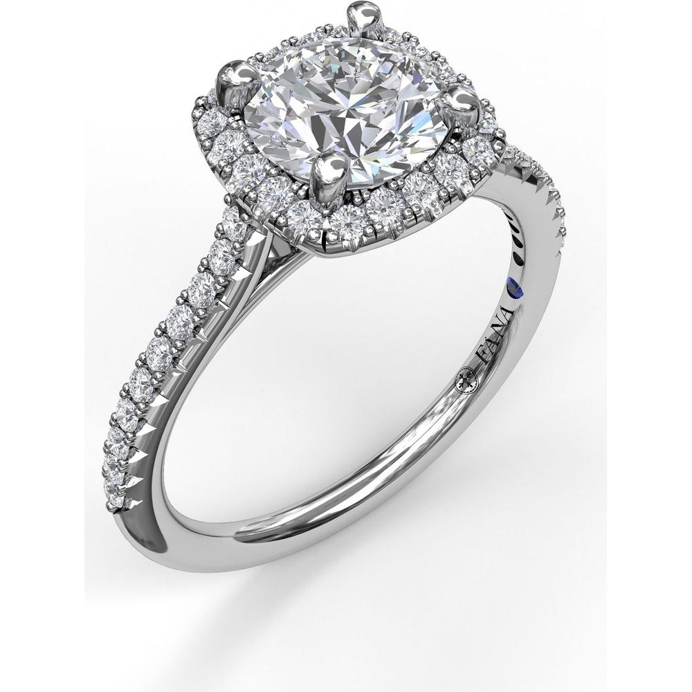 Delicate Cushion Halo Engagement Ring Setting with Pavé Shank by Fana - 0.34 Carat Total Diamond Weight