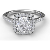 Delicate Cushion Halo Engagement Ring Setting with Pavé Shank by Fana - 0.34 Carat Total Diamond Weight