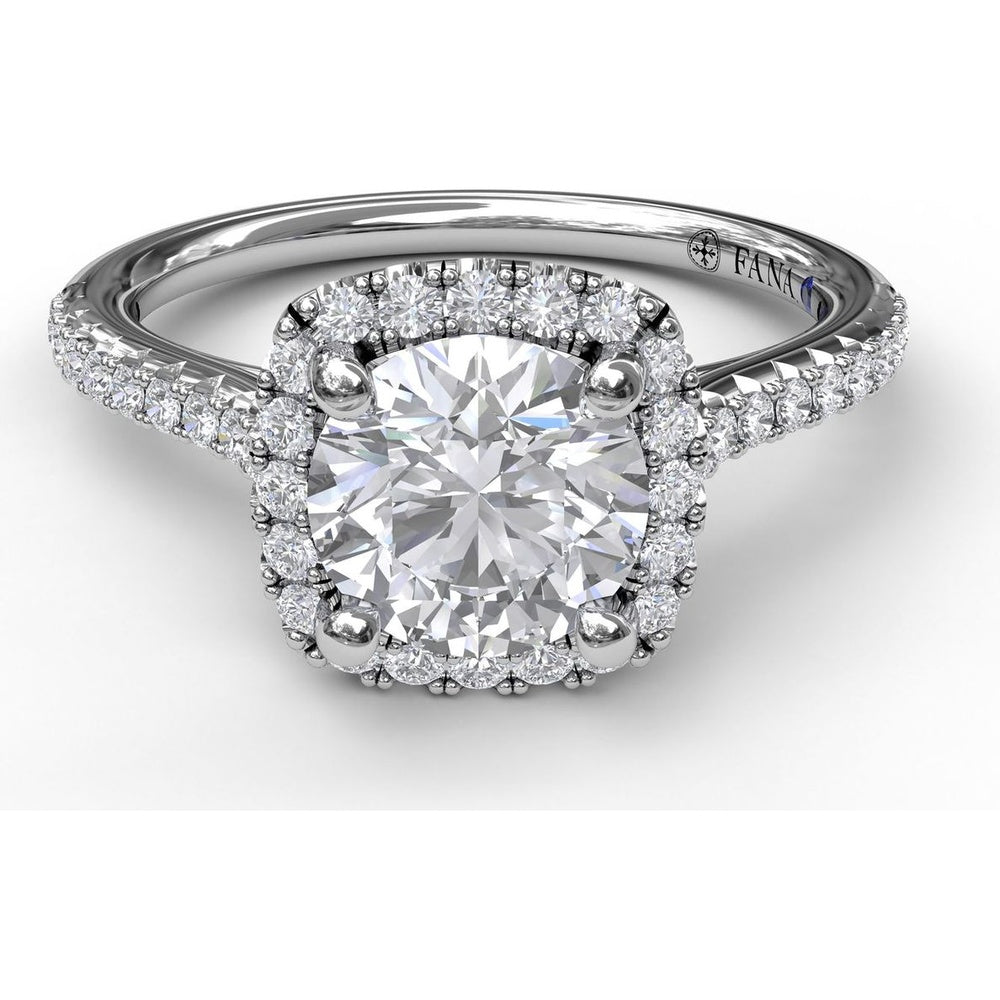 Delicate Cushion Halo Engagement Ring Setting with Pavé Shank by Fana - 0.34 Carat Total Diamond Weight