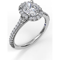 Delicate Oval Halo Engagement Ring Setting with Pavé Diamond Band by Fana - 0.32 Carat Total Diamond Weight