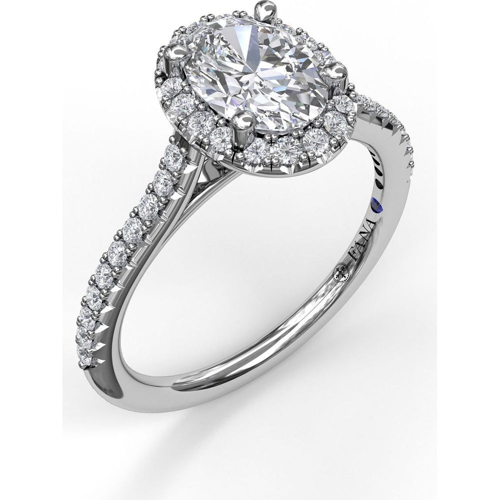 Delicate Oval Halo Engagement Ring Setting with Pavé Diamond Band by Fana - 0.32 Carat Total Diamond Weight