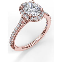 Delicate Oval Halo Engagement Ring Setting with Pavé Diamond Band by Fana - 0.32 Carat Total Diamond Weight