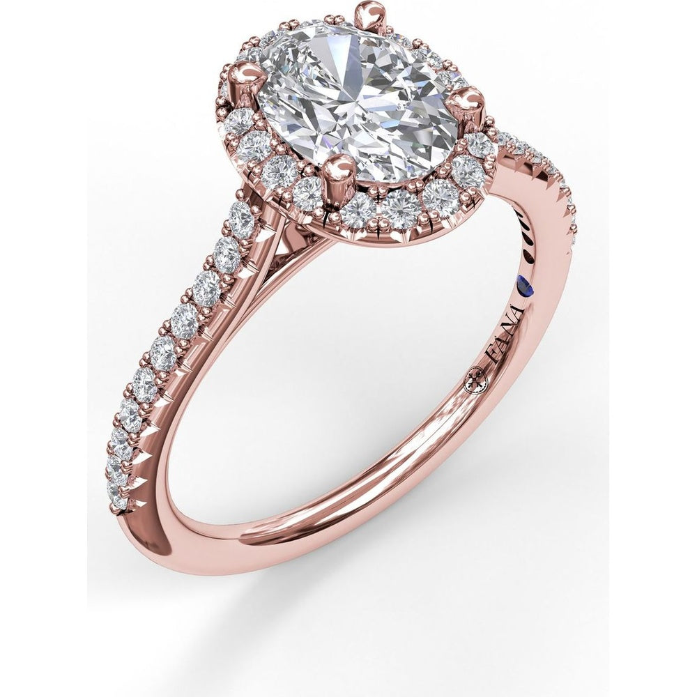 Delicate Oval Halo Engagement Ring Setting with Pavé Diamond Band by Fana - 0.32 Carat Total Diamond Weight