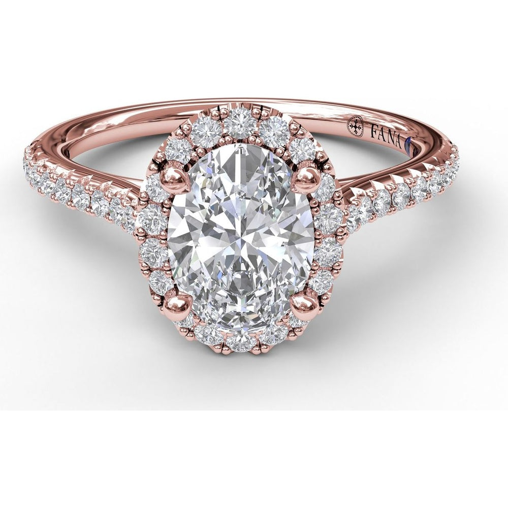 Delicate Oval Halo Engagement Ring Setting with Pavé Diamond Band by Fana - 0.32 Carat Total Diamond Weight