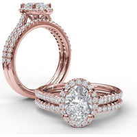 Delicate Oval Halo Engagement Ring Setting with Pavé Diamond Band by Fana - 0.32 Carat Total Diamond Weight