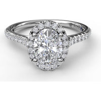 Delicate Oval Halo Engagement Ring Setting with Pavé Diamond Band by Fana - 0.32 Carat Total Diamond Weight