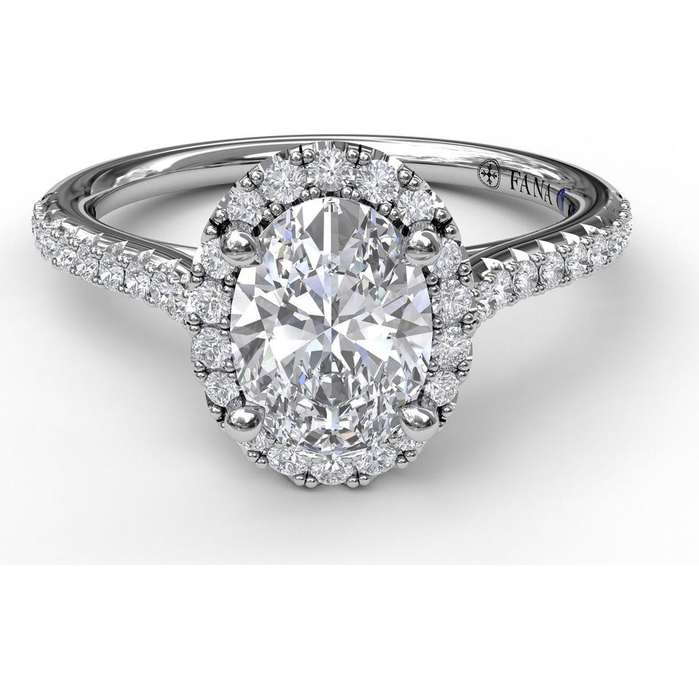 Delicate Oval Halo Engagement Ring Setting with Pavé Diamond Band by Fana - 0.32 Carat Total Diamond Weight