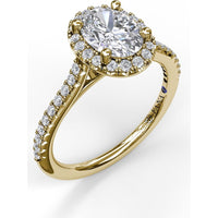 Delicate Oval Halo Engagement Ring Setting with Pavé Diamond Band by Fana - 0.32 Carat Total Diamond Weight