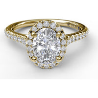 Delicate Oval Halo Engagement Ring Setting with Pavé Diamond Band by Fana - 0.32 Carat Total Diamond Weight