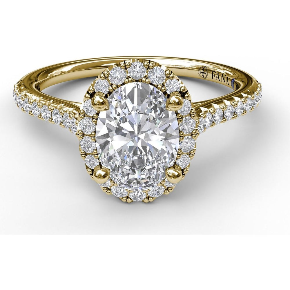 Delicate Oval Halo Engagement Ring Setting with Pavé Diamond Band by Fana - 0.32 Carat Total Diamond Weight