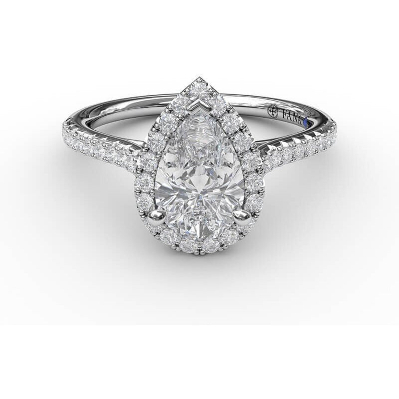 Fana Delicate Pear Shaped Halo And Pave Band Engagement Ring