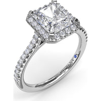 Delicate Radiant Halo Engagement Ring Setting with Pavé Diamond Band - 0.32 Carat Total Side Stone Weight by Fana