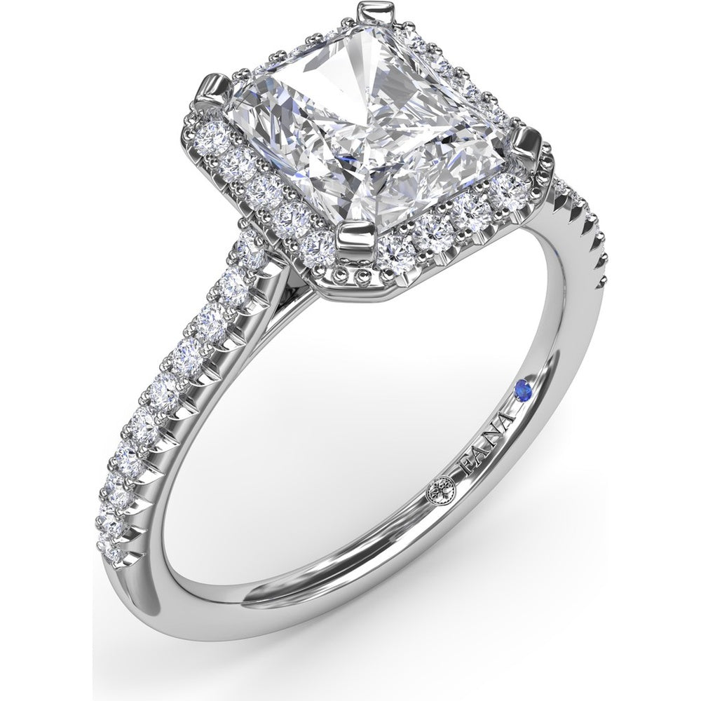 Delicate Radiant Halo Engagement Ring Setting with Pavé Diamond Band - 0.32 Carat Total Side Stone Weight by Fana