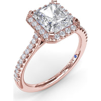 Delicate Radiant Halo Engagement Ring Setting with Pavé Diamond Band - 0.32 Carat Total Side Stone Weight by Fana