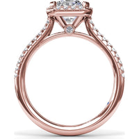 Delicate Radiant Halo Engagement Ring Setting with Pavé Diamond Band - 0.32 Carat Total Side Stone Weight by Fana