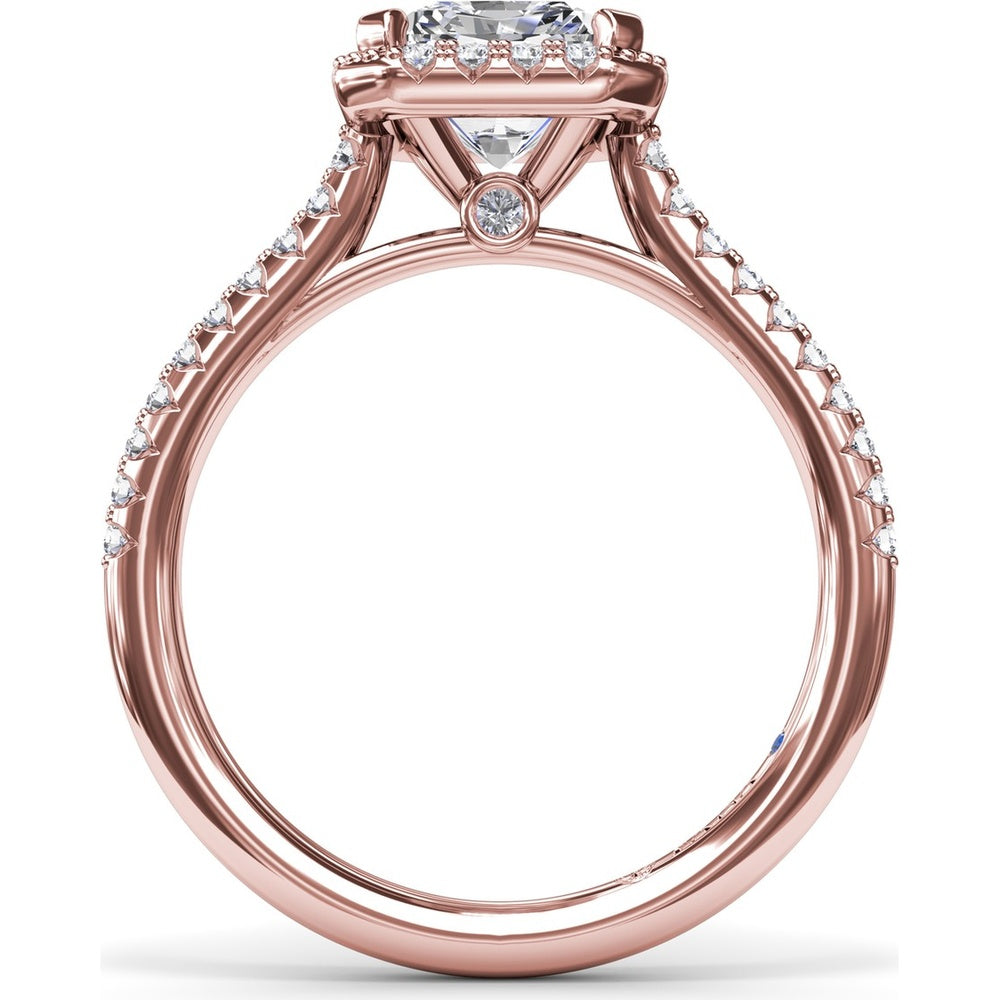 Delicate Radiant Halo Engagement Ring Setting with Pavé Diamond Band - 0.32 Carat Total Side Stone Weight by Fana