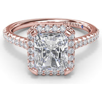 Delicate Radiant Halo Engagement Ring Setting with Pavé Diamond Band - 0.32 Carat Total Side Stone Weight by Fana