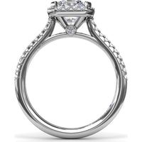 Delicate Radiant Halo Engagement Ring Setting with Pavé Diamond Band - 0.32 Carat Total Side Stone Weight by Fana