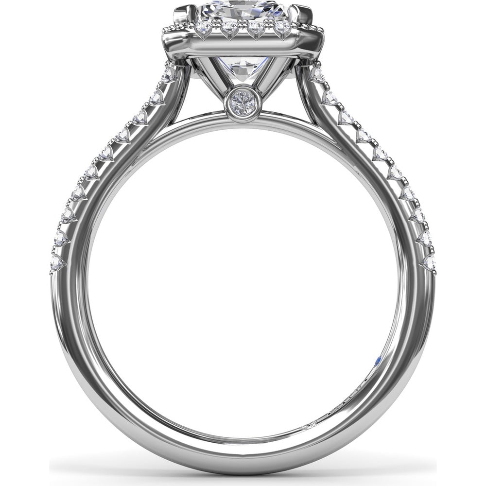 Delicate Radiant Halo Engagement Ring Setting with Pavé Diamond Band - 0.32 Carat Total Side Stone Weight by Fana