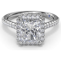 Delicate Radiant Halo Engagement Ring Setting with Pavé Diamond Band - 0.32 Carat Total Side Stone Weight by Fana