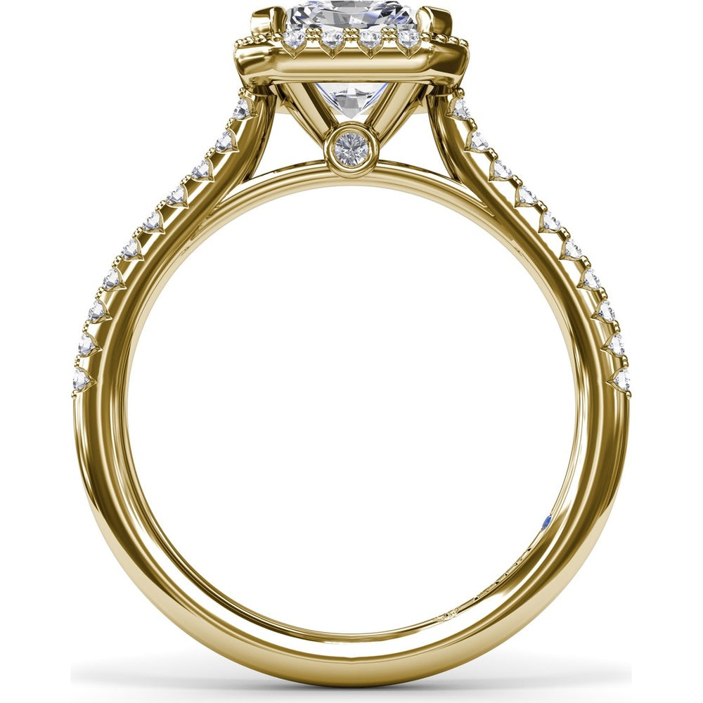 Delicate Radiant Halo Engagement Ring Setting with Pavé Diamond Band - 0.32 Carat Total Side Stone Weight by Fana